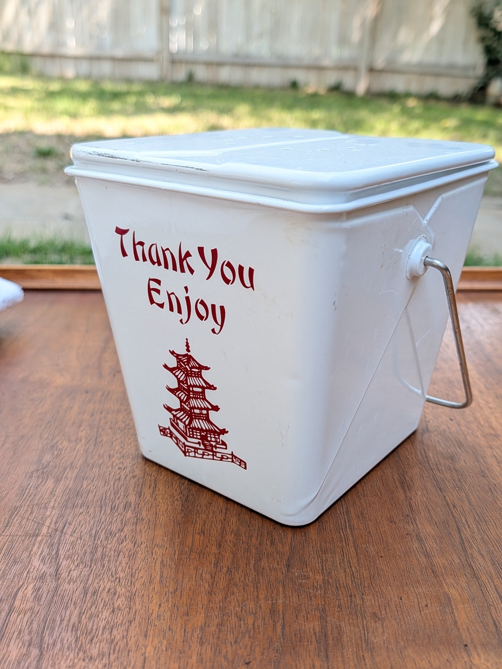 Chinese Food "Thank You Enjoy" Takeout Style Compost Metal Pail